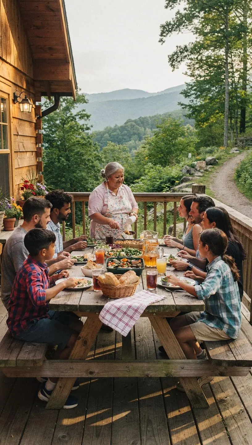 Kobieta korzystająca z wózka inwalidzkiego, zwiedzająca zabytkowe miasto z rodziną.